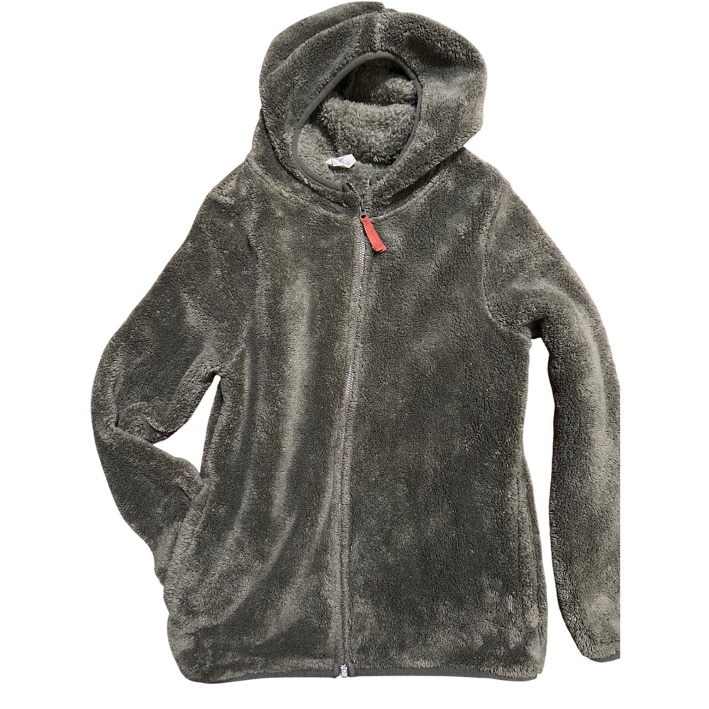 Outdoor Kids Cozy Fleece Hooded Jacket Girls Boys Gray L G Zip Up‎
